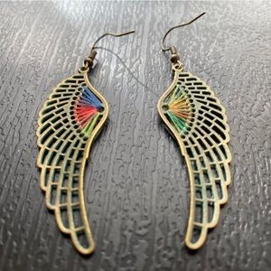 Boho Colorful Wings Earrings, Vintage Angel Wings Dangle Earrings